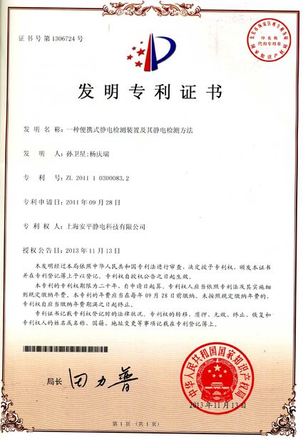 चीन Shanghai Anping Static Technology Co.,Ltd प्रमाणपत्र